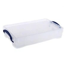 Really Useful Box Plastic Storage Box, 2.5 Liters, 13 3/8" x 8" x 2 3/4", Clear