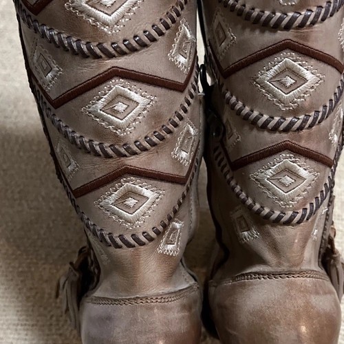 VTG WOMENS CORRAL COWBOY SNIP TOE TAN Boots Tassels Bottom Zip Stitching 9M NC - Picture 9 of 15