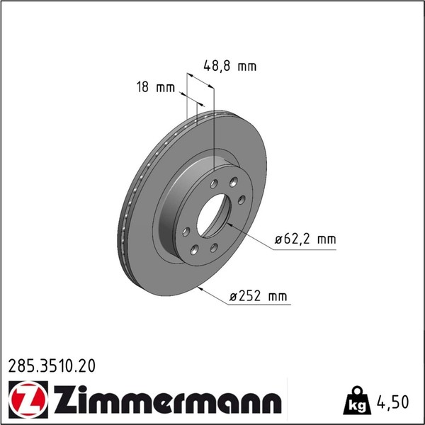 2X Zimmermann 285.3510.20 Bremsscheibe FüR Hyundai KIA Picanto I10 SA PA BA IA-image
