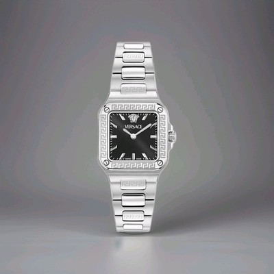 Versace Silber Damen Analog Uhr Greca Edge VE5G00126 35mm schwarzes Zifferblatt NEU 