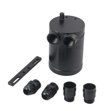 AN10 Oil Catch Tank 2 port Oil Separator Reservoir Tank Aluminum Universal Black
