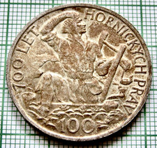 CZECHOSLOVAKIA 1949 100 KORUN 700th Anniv Jihlava Mining Privilege SILVER Patina