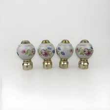 Set of 4 Ceramic Porcelain Floral Flower Bed Post Finials Ball Bedknob 4" VTG