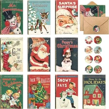 40 Pack Retro Christmas Greeting Cards Vintage Xmas Cards with Envelopes Sticker