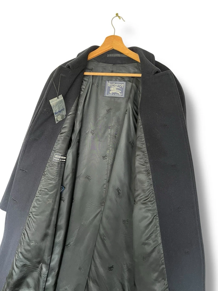 Burberry Vintage Wool Cashmere Coat Size UK 14 Navy Blue Heritage Made In UK - Image 4 of 4