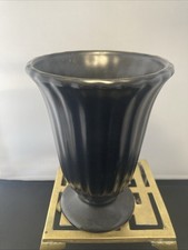 Vintage Dartmouth Pottery Black Lustre Ribbed Urn Vase 95C Art Deco Style Devon