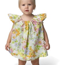 Toddler Dress from VTG Pillow Case Floral Elastic Ruffled Sleeve Handmade 24mo