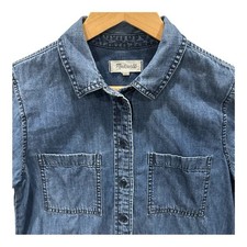 Madewell Blue Denim Shirt Dress Small Pockets Long Sleeve Cotton Prep Academia