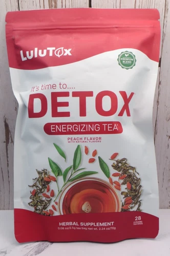 LULUTOX Detox Tea Herbal Blend Peach Flavor Energy Bloating Metabolism 28 bags