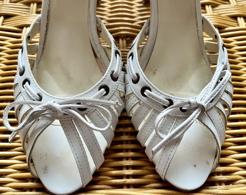 M&S PER UNA WHITE LEATHER STRAPPY SANDALS HEELS STILETTOS ANKLE STRAP UK 6 G/C - Picture 4 of 13