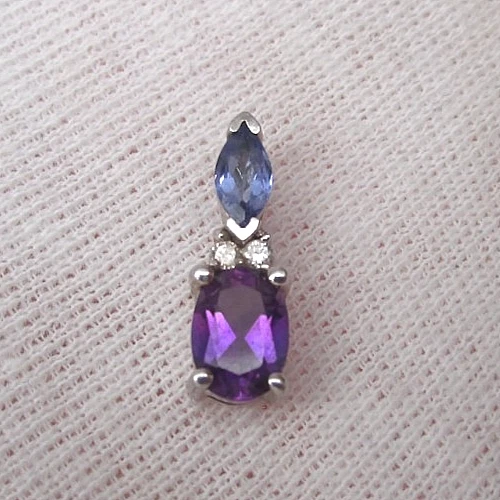 Colgante vintage de diamantes de tanzanita natural y amatista de oro blanco de 14k 1930 como nuevo Foto 2 de 4