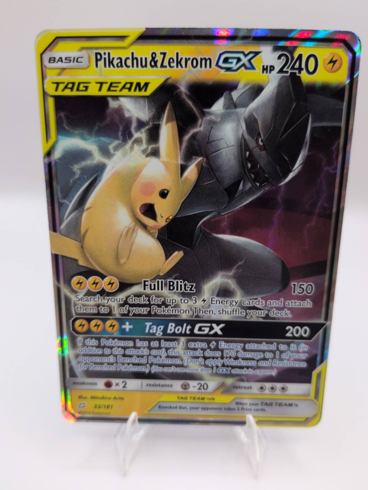 PIKACHU & ZEKROM GX 33/181 HOLO GX RARE TEAM UP POKEMON LP
