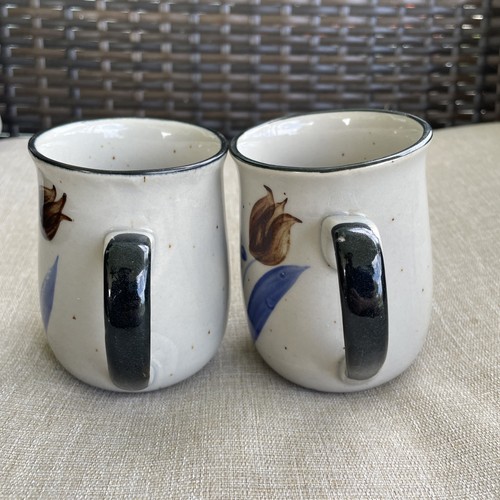 Vintage Speckled Stoneware Coffee Mugs set of 4 Flowers Hand Painted Korea COTC - Picture 10 of 14