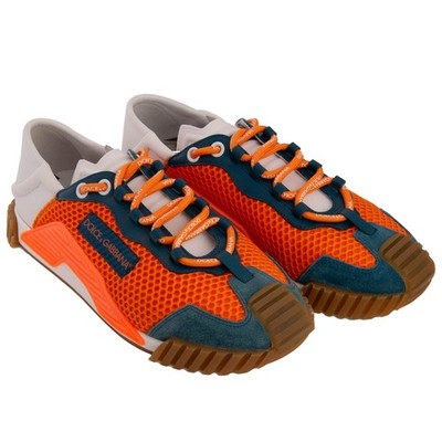 DOLCE & GABBANA DG Logo Low-Top Herren Sneaker Schuhe NS1 Orange Blau Weiß