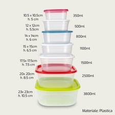 SET 7 CONTENITORI QUADRATI IN PLASTICA CON COPERCHIO