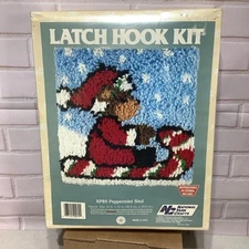 National Yarn Crafts Latch Hook Kit-XP85 Candy Cane Sled USA Santa Bear Sealed