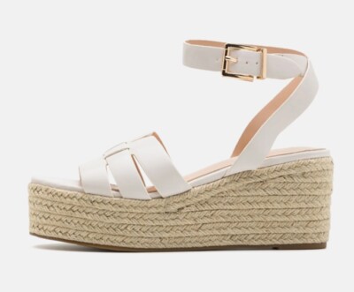 Raid London Keilabsatz Plateau Espadrille Sandalen In Weiß Größe UK 7 Neu im Karton