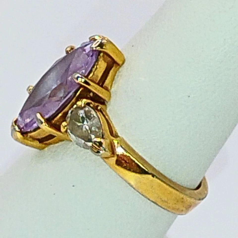 Women's Gold Plated Marquise Cut Amethyst Similated Diamond Ring Size 6 Shimmer - Image 3 of 4