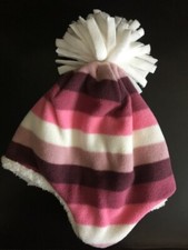 NWT GAP Soft Fleece Pink Stripe pom-pom Winter Trapper Hat Warm 12-24mo 2 3 4 5