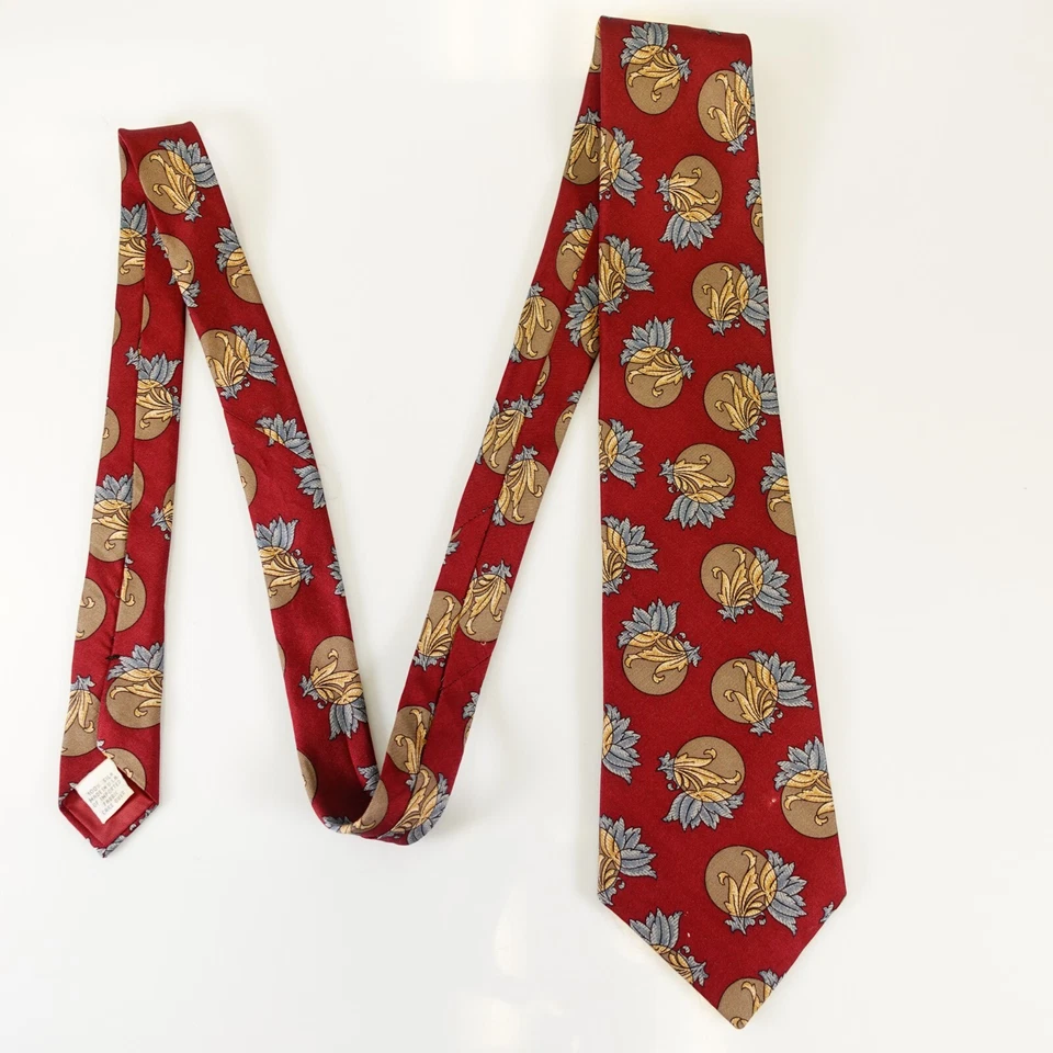 Vestido Floral Acanthus Corbata Hombres Rojo Púrpura Flor Clásico Seda CLAIBORNE EE. UU. Foto 3 de 4