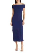 NWOT REFORMATION Danube Navy Jamen One-Shoulder Asymmetric Bodycon Midi Dress M