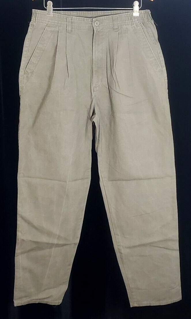 Vintage Britannia Olive Green Canvas Pleated Pants Men's 36/32 Baggy Fit