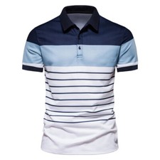 ZONBAILON Color Contrast Stripe Business Men's Golf Polo Shirt Short Sleeve
