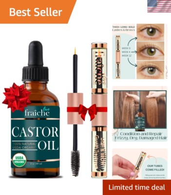 Pure Castor Oil Eyelash & Eyebrow Growth Serum with FREE Applicator Tube, 2oz