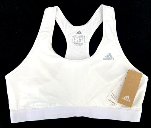NEW Adidas White Aeroready Alphaskin Racerback Elastic Band Sports Bra Women's S