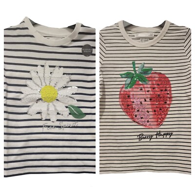 Mädchen T-Shirt Top Sommer Pailletten Gänseblümchen Erdbeere Ex M & S Neu 6-15 Jahre