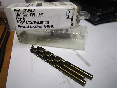 1/4'' Cobalt 135° Split Point Black and Gold Finish FMT  Jobber Drill QTY 3