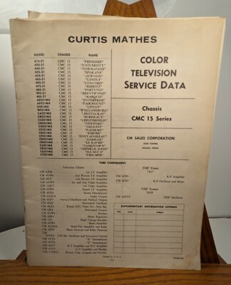 Vintage Curtis Mathis Color Television Roundie Service Data | eBay
