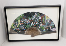 Vintage Framed Chinese Hand Painted Hand Fan Chinese Characters 21" x 14"