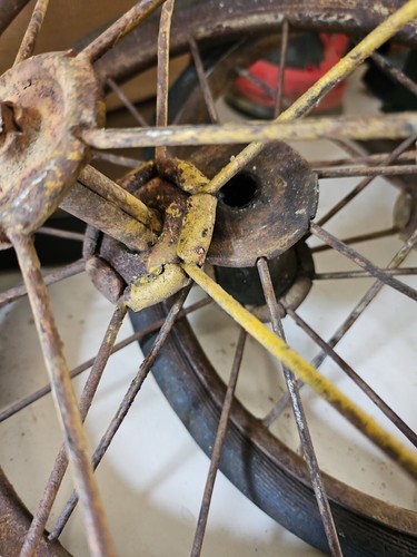 Vintage SET OF 3 Metal Double Spoke Black Rubber Wheels 12.25" Salvage Art - Picture 4 of 6