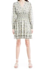 MAX STUDIO - SIZE: L - Stretch Geometric Floral Smocked Waist Mini Dress - NEW!