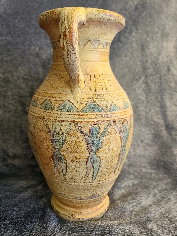 EINZIGARTIGE verzierte & verwitterte TERRA COTTA Doppelhenkel VASE, 11" hoch - Bild 2 von 4
