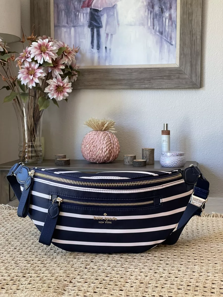 Kate Spade Chelsea Marina Striped Nylon Belt Bag Fanny Pack Parisian Navy