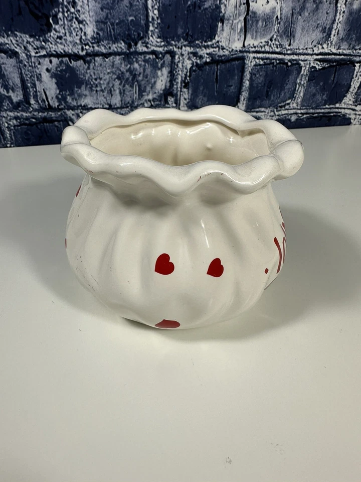 Candelabro de cerámica I Love You con inserto de corazón rojo y vela Tealight 1988 de colección Foto 3 de 4