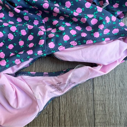 Aerie 2XL NWT one piece swimsuit floral blue pink Waist Tie Ruffle flattering - Picture 5 of 6