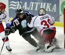 Alexander Yakushev Russian All Stars makes the save on Ray W- Ice Hockey Photo