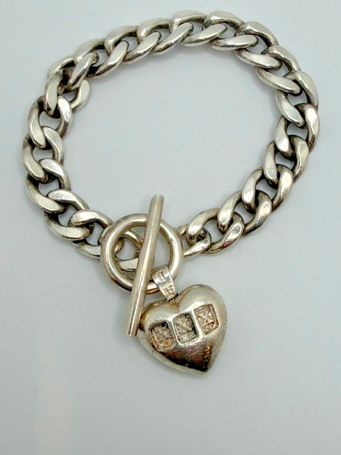 Rare~ Vass Ludacer Sterling Silver Wounded Heart Bracelet 7.5