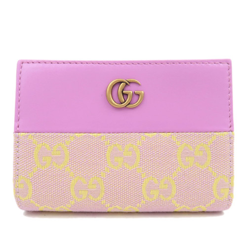 GUCCI GG Marmont GG Canvas Wallet Pink Yellow Gold HDW 783121 Authentic