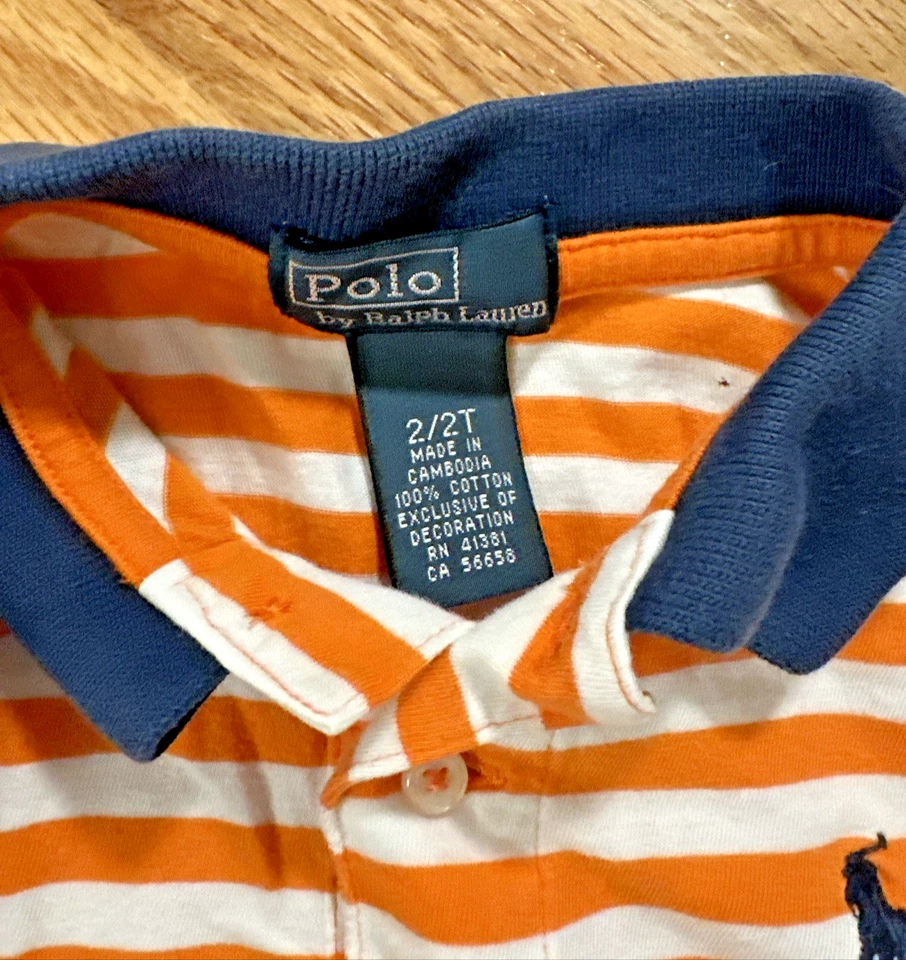 Polo by Ralph Lauren 2T Polo a Rayas Naranja Y Blanco Con Cuello Azul Marino Foto 2 de 4