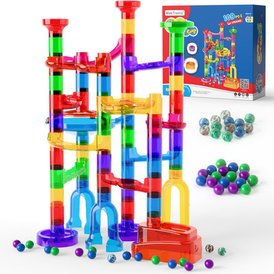 MaxTronic Marble Run kit, 109 Pcs Marble Maze Race Building Blocks Toy Game & ST