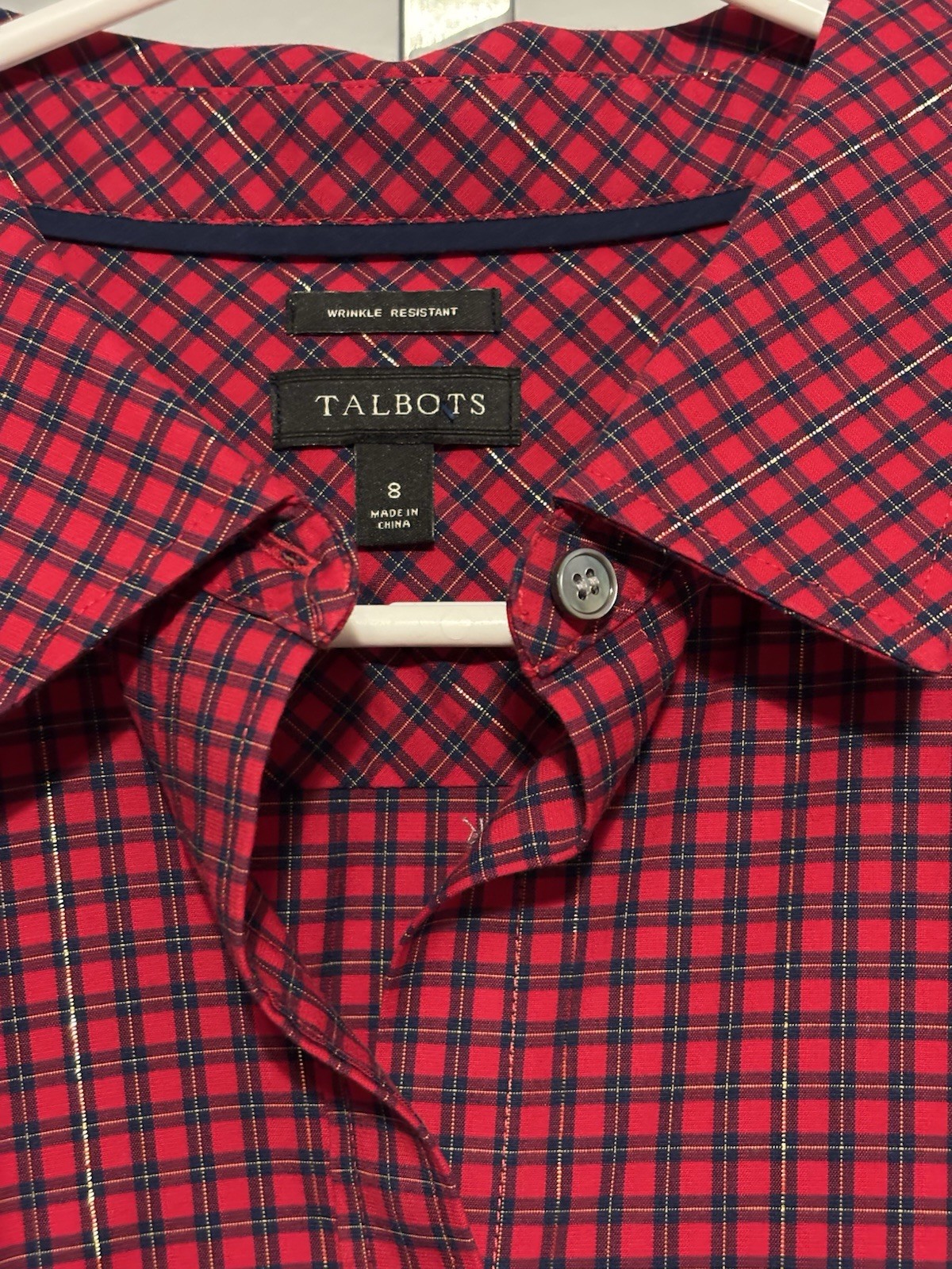 Talbots button down blouse Holiday Plaid Red Wome… - image 4