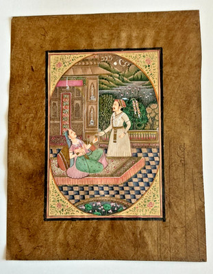Indo-Persian Miniature: Wine Service, Palace Garden c. 1860-1890, Hindi Verso