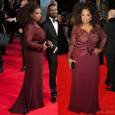 Plus Size Mother Of The Bride Dresses Lace Long Sleeves V Neck Red Carpet