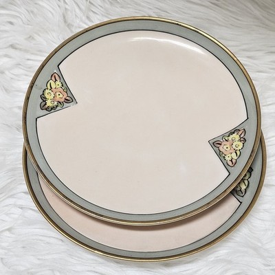 Vtg Art Deco Seito Studio Plates Dessert Hand Painted Floral Japan 6.5 In 1930s