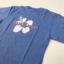 Trader Joe's Short Sleeve L Employee T-Shirt Hibiscus Size Large Dusty Blue Crew