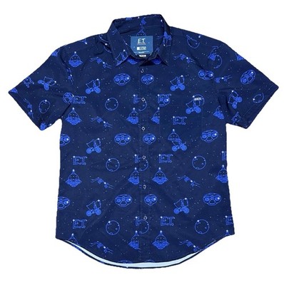 E.T RSVLTS Shirt Size M Blue Phone Home Kunuflex Short Sleeve Button Up ET